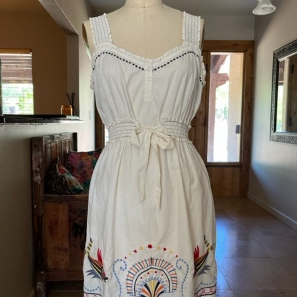 Fish Embroidered Dress Anthropologie Size M (very slight stain)